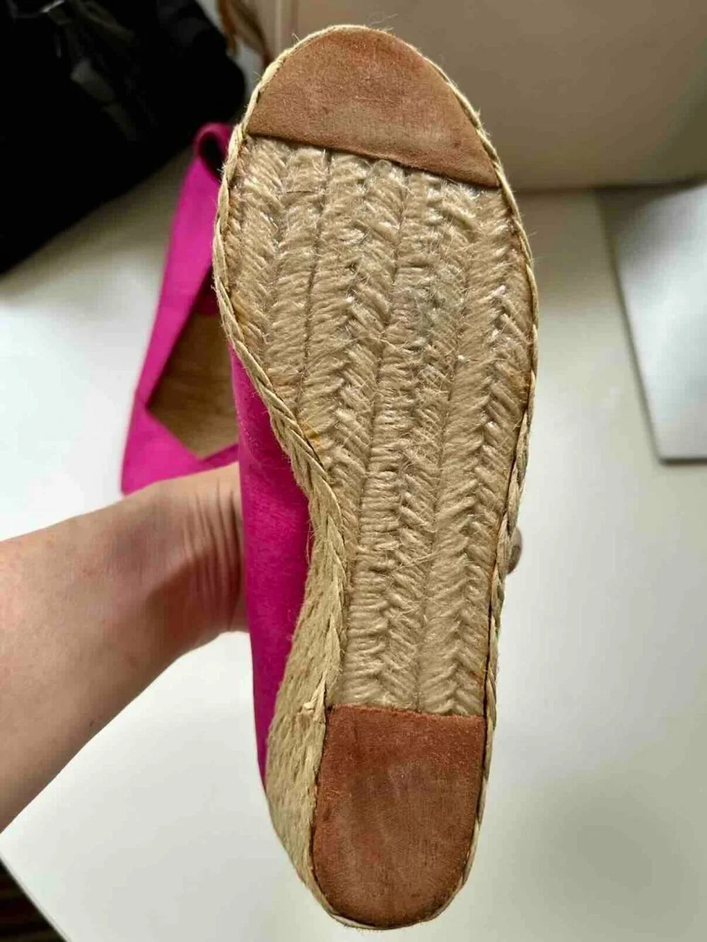 Unworn Ralph Lauren Espadrille Wedges Fuchsia HotPink 9B Satin Platform Sandals